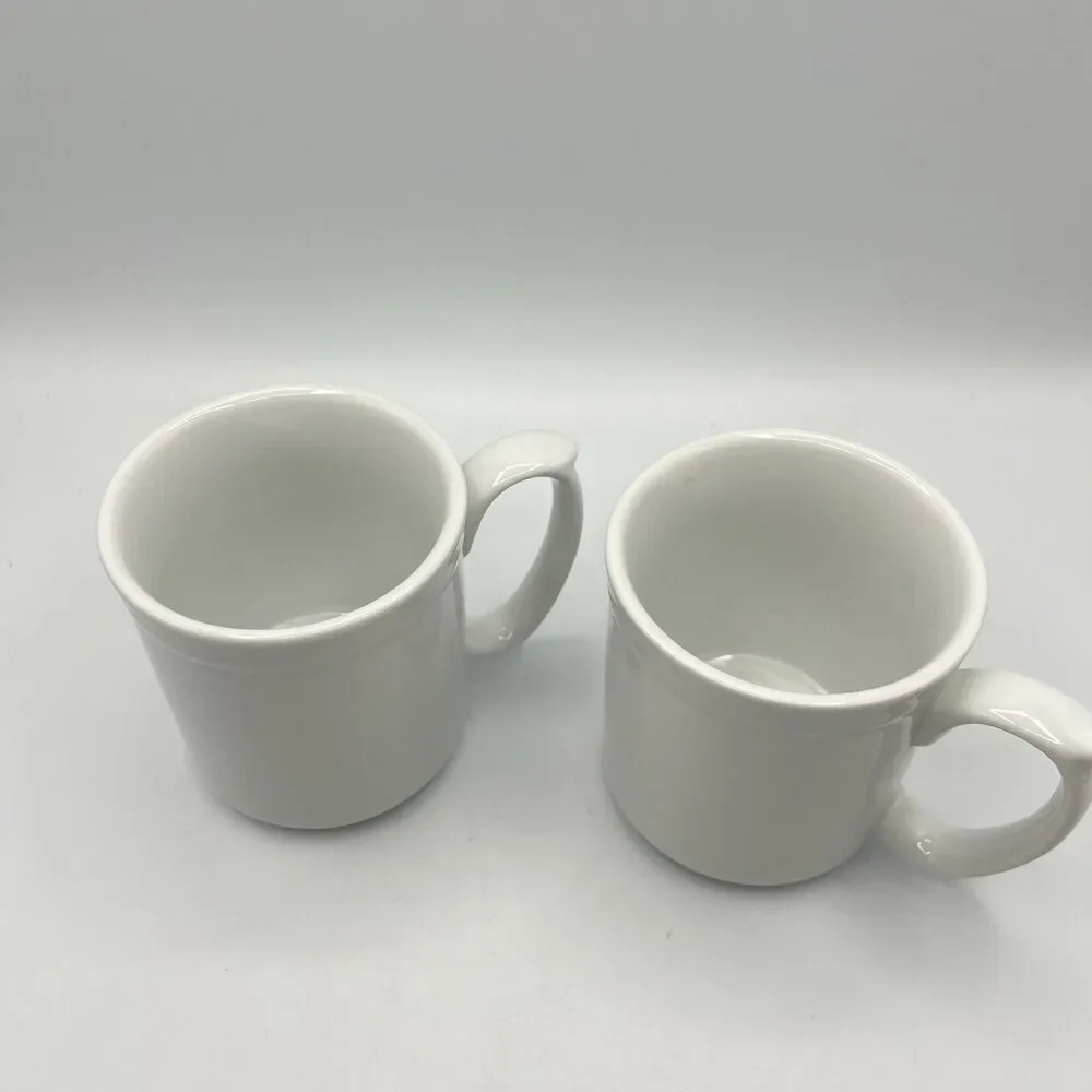 (2) William Sonoma Pantry Essentials White Coffee/Tea Mugs/Cups 3.75” 10 OZ